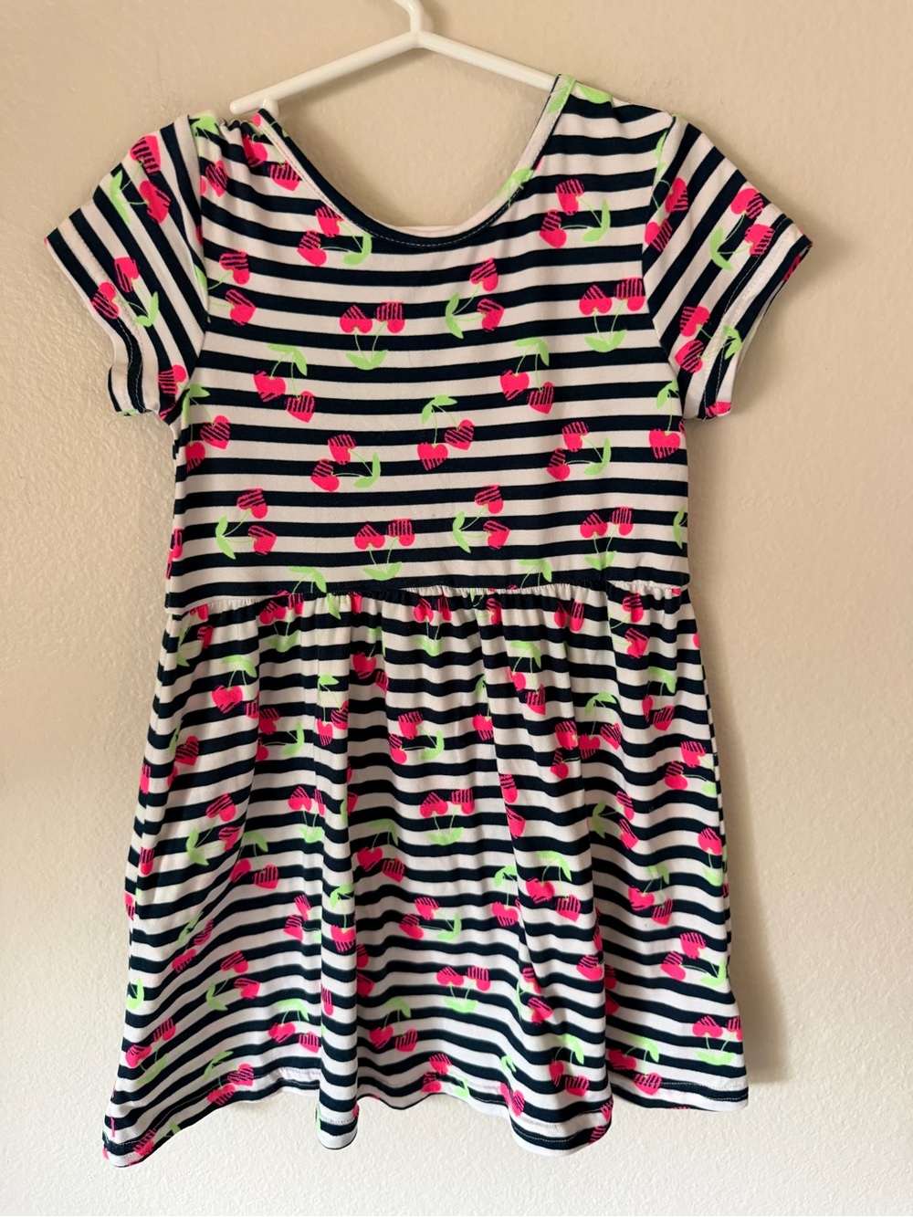 Revolution Navy & White Stripe Dress with Neon Pink Cherry Print